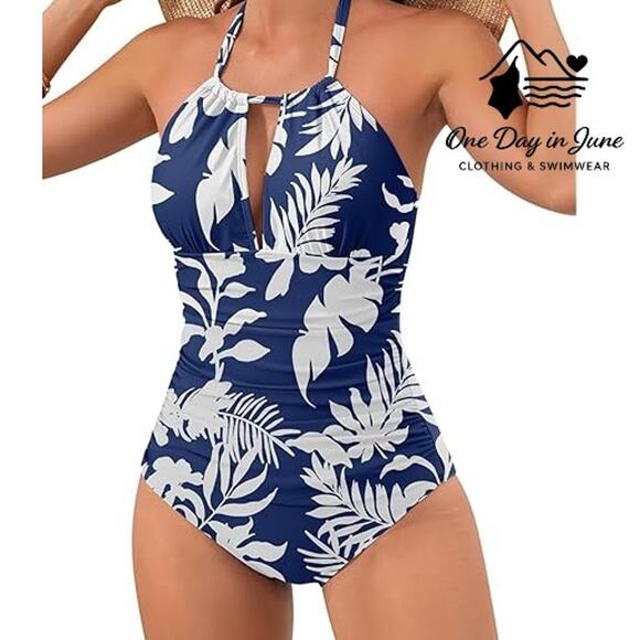 Charmleaks Halter Tummy Control Palm Leaf One Piece Size L - Picture 1 of 5